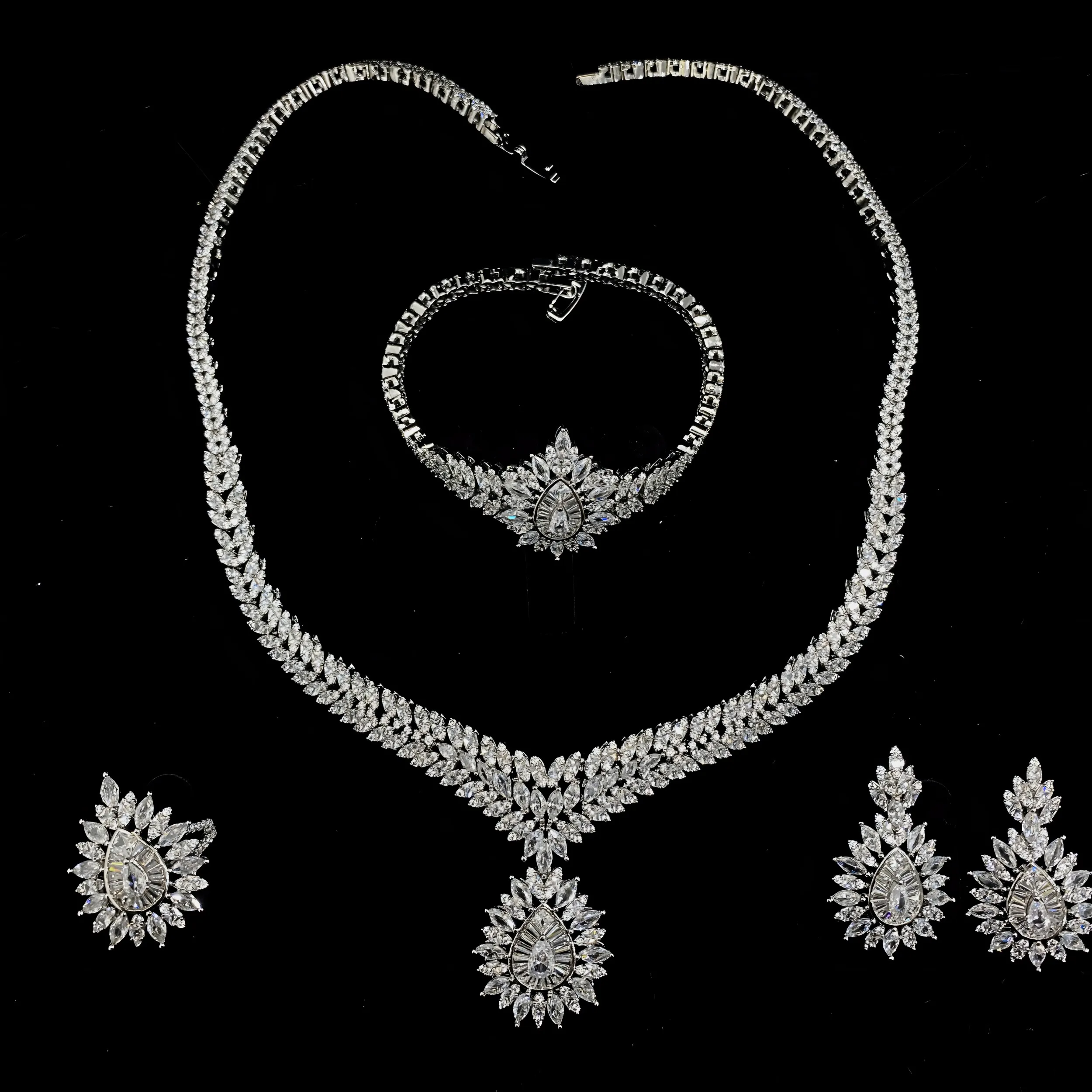 

Stunning Water Drop Cubic Zirconia Jewelry Set for Women Nigeria Saudi Arabia 4PCS Bridal Wedding Jewelry Set