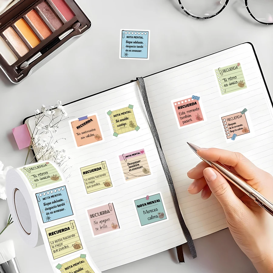 500 Pcs Spanish Mental Reminder Stickers Roll -Self-Adhesive Scrapbook Motivational Labels with Positive Quotes