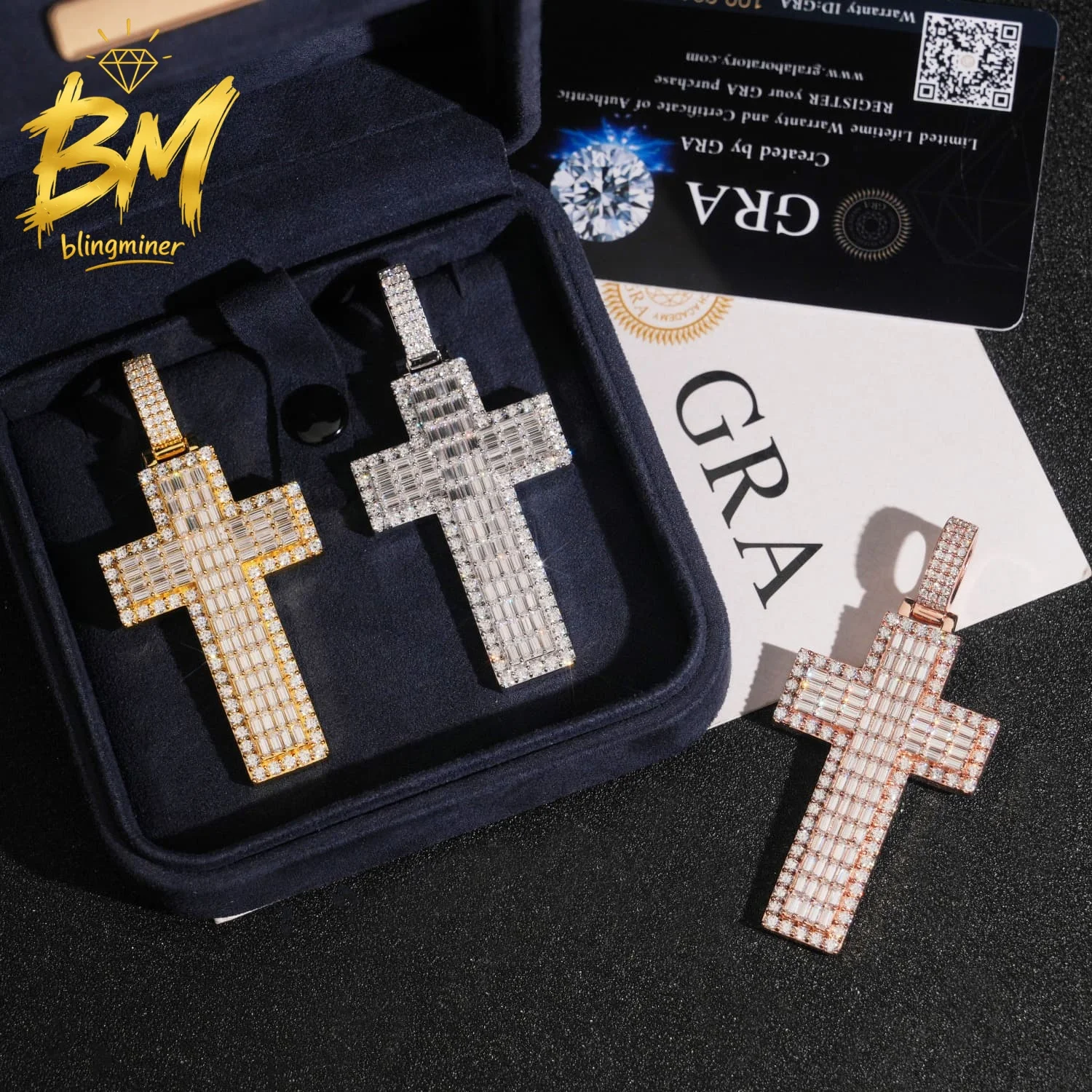 Blingminer Color Baguette VVS Moissanite Pendant For Men Women S925 Silver Iced Out Pendants Pass Diamonds Tester Free Shipping