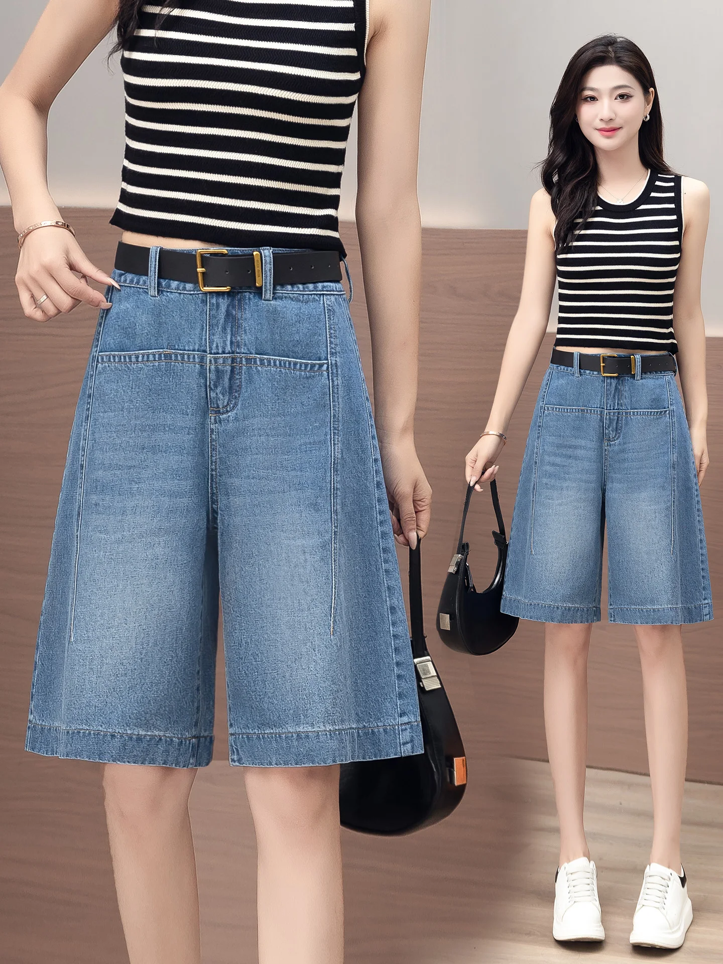 High Waist Wide Leg Jeans Shorts Women's Summer Thin Casual Straight Cut Five Parts Pants Outerwear Comfortable Breathable