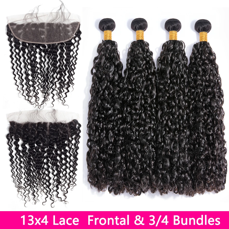 Deep Wace Human Hair Bundles With Closure Free Shipping Curly Wigs Bundles With Frontal Water Wave Brazilian Hair Extensions