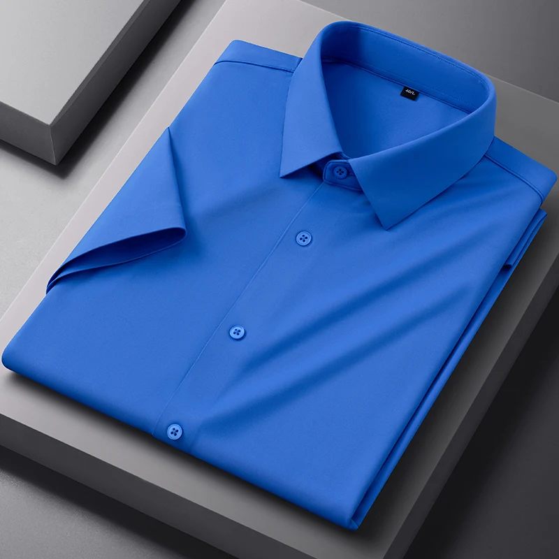 elastic dress shirts Mens Dress Shirts - Slim Fit Elastic Business Shirt - Short Sleeve Summer  Shirt with Four-Way Stretch, Non-Iron, Silky Vertical Texture