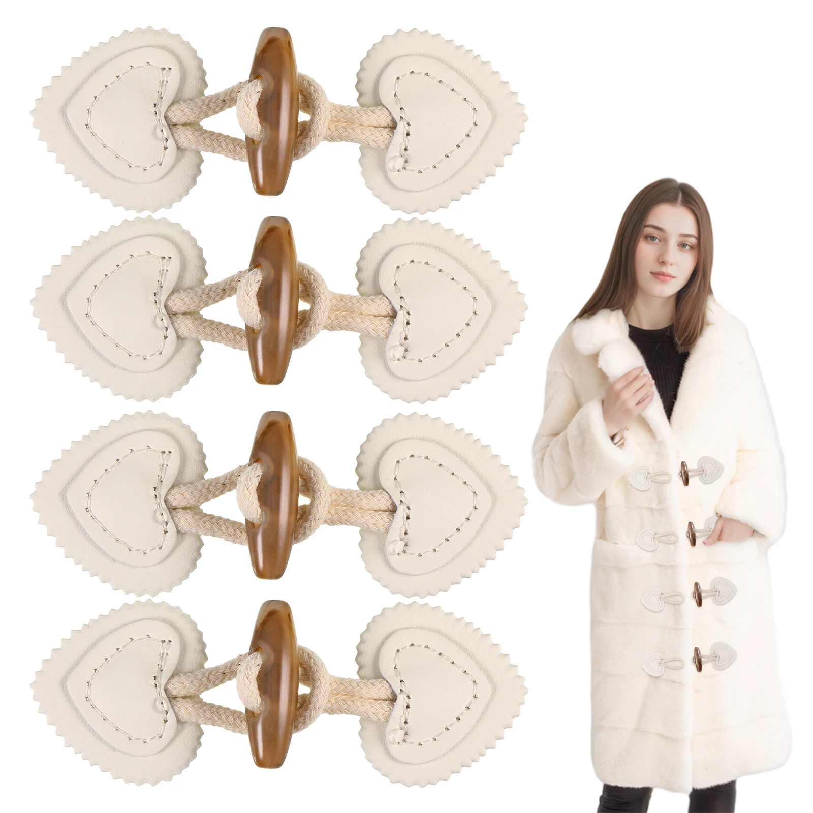 4/8 Pcs Premium Leather Toggle Clasps Buttons - Durable Classy Resin Buttons for Knitwear Wind Jackets