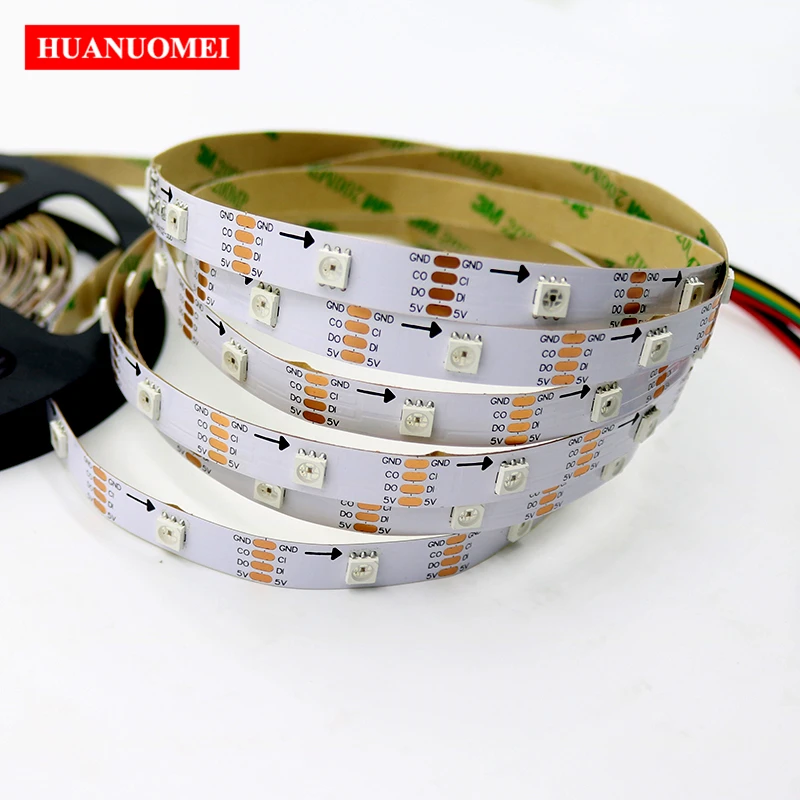 5V 48LEDs/M APA107 RGB LED Strip APA102 SMD 5050 Flexible White PCB Non-waterproof IP20 Indoor Decoration Light Pixel Tape Lamp