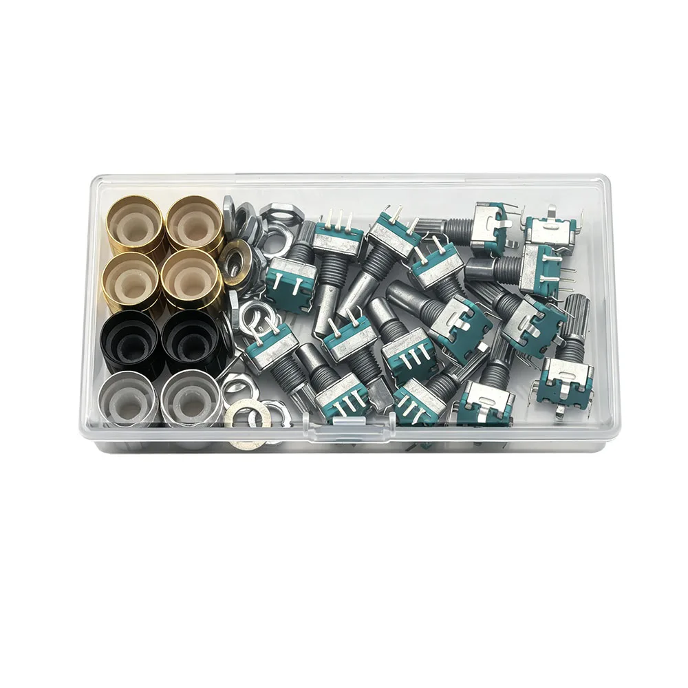 16Pcs Rotary Encoder with Push Button Switch 360 Degree 20 Position 5 Pin EC11 Rotary Encoder Half / Plum Shaft Length 15/20mm