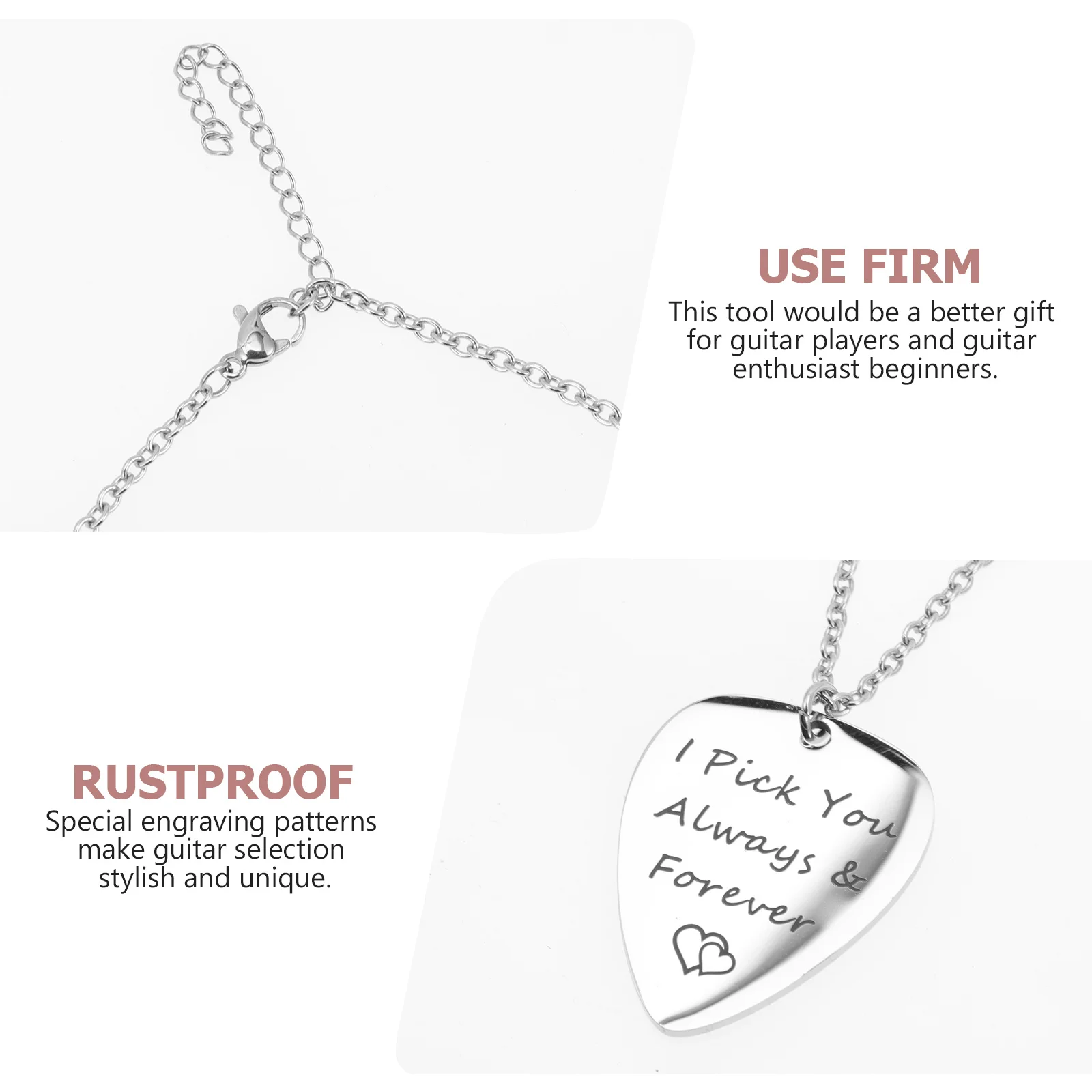 

Guitar Pick Necklace Stainless Steel Pendant Ergonomic Design Durable Portable Bass Pick For Guitar Ukulele Players Gift