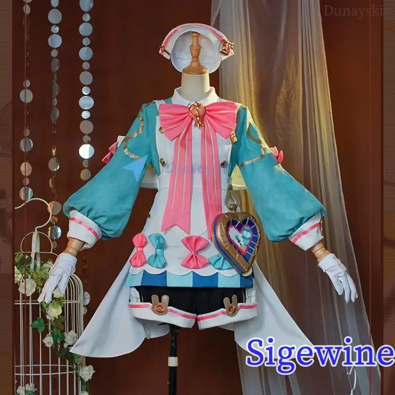 Game Genshin Impact Sigewine Cosplay Costume Full Set Halloween Carnival Costumes MiHoYo Lolita Hat Tail Fortress of Meropide