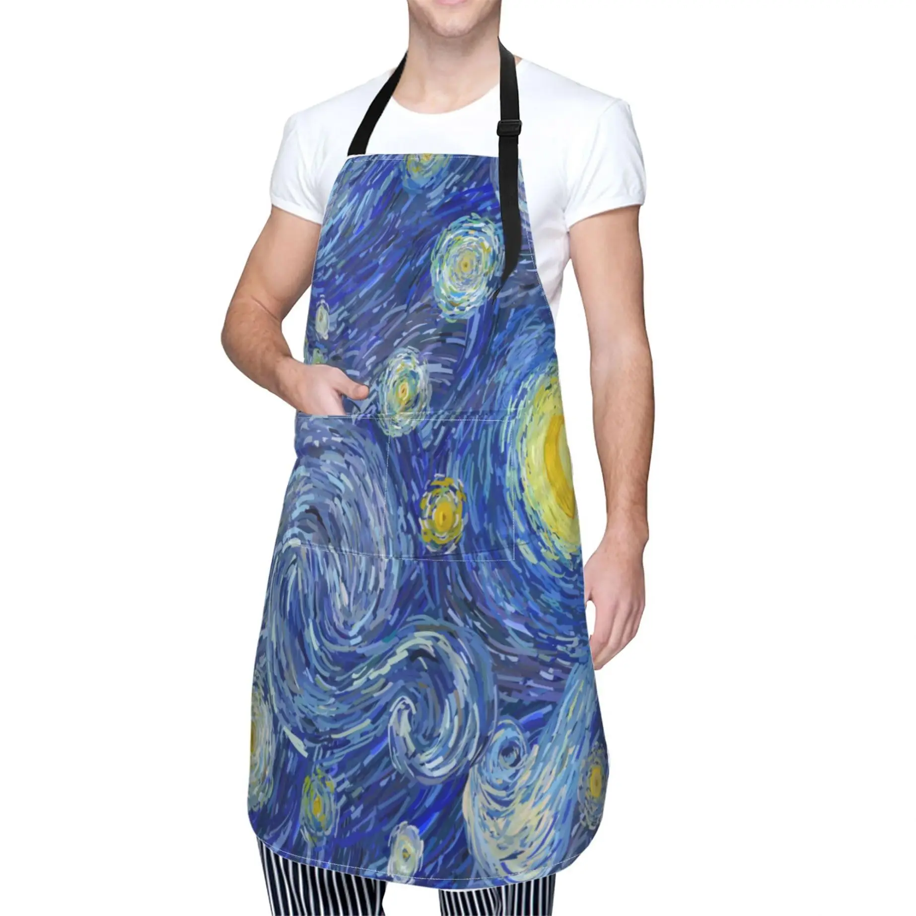 Starry Night Cooking Apron For Women Men With Pockets,Van Gogh Galaxy Blue Oxford Cloth Kitchen Apron