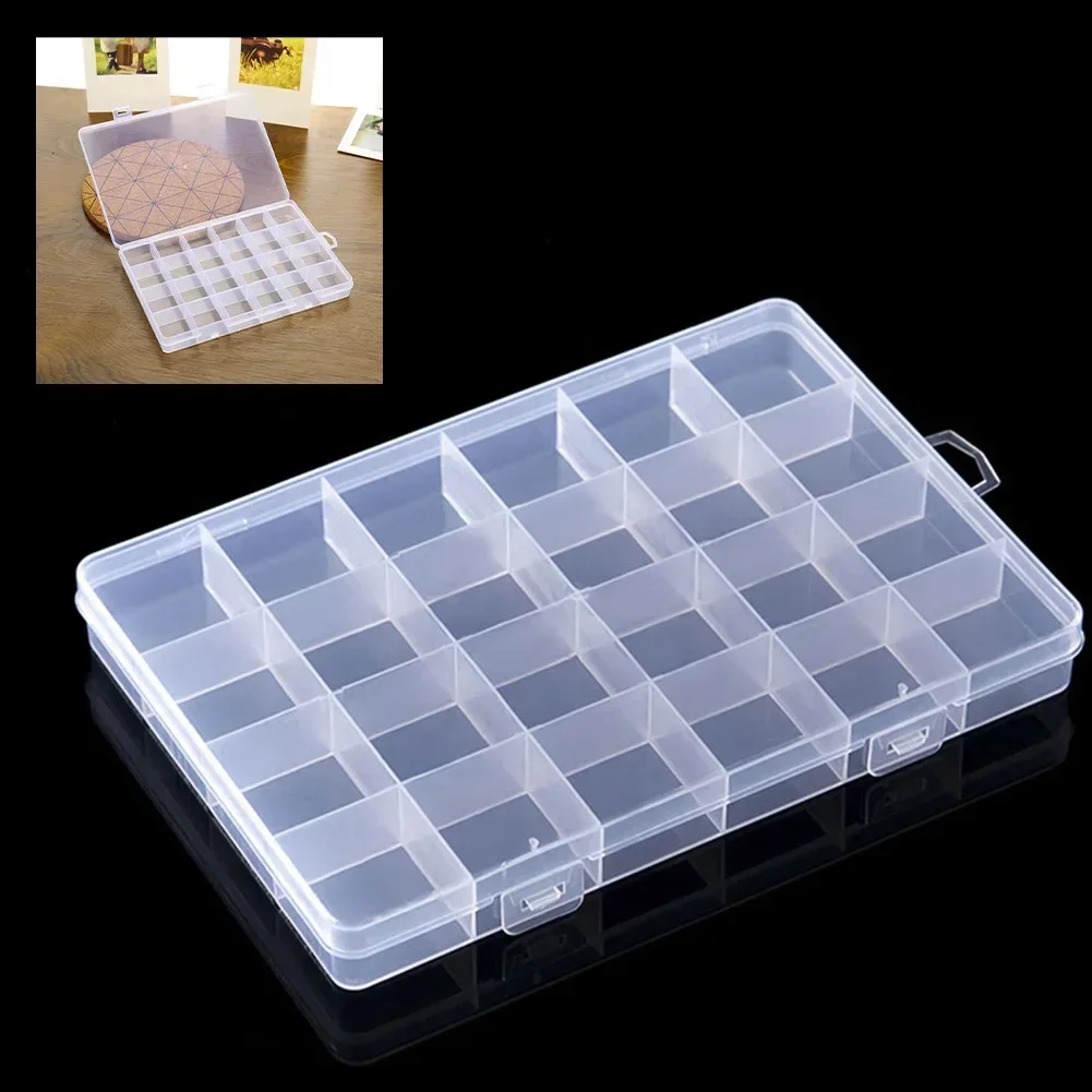 24 Grid Transparent Plastic Rectangle Storage Box For Component Jewelry Box Bead Pills Organizer Nail Art Tip Case Container