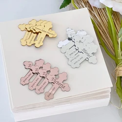 30Pcs Personalized Engraved Gold Mirror Cross Birthday Party Decoration for Weddings Baby Baptism & Prayer Custom Cross Pendants