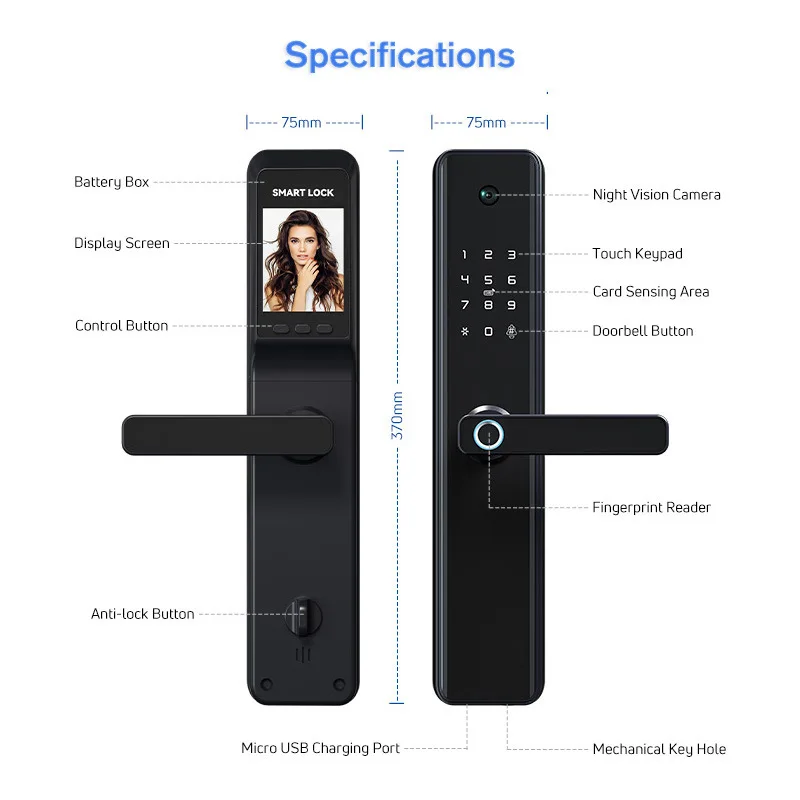 Smart Lock with Camera WiFi Smart Lock Digital Deadbolt Smart Front Door Lock Keyless Entry Door Lock WiFi Smart NFC Lock