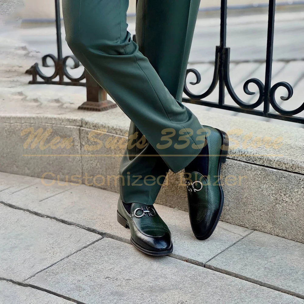 الصلبة اللون الدعاوى للرجال أنيقة الزفاف الأخضر 2 قطعة سترة السراويل مجموعات فاخرة رفقاء الذكور الملابس زي أوم وتتسابق