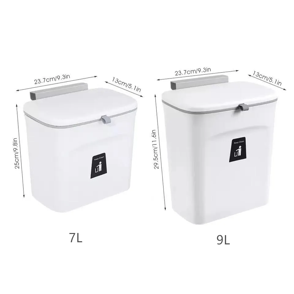 7L / 9L Wall Mounted Trash Can Bin With Lid Waste Bin Kitchen Cabinet Door Hanging Trash Bin Garbage Car Recycle Dustbin Rubbish