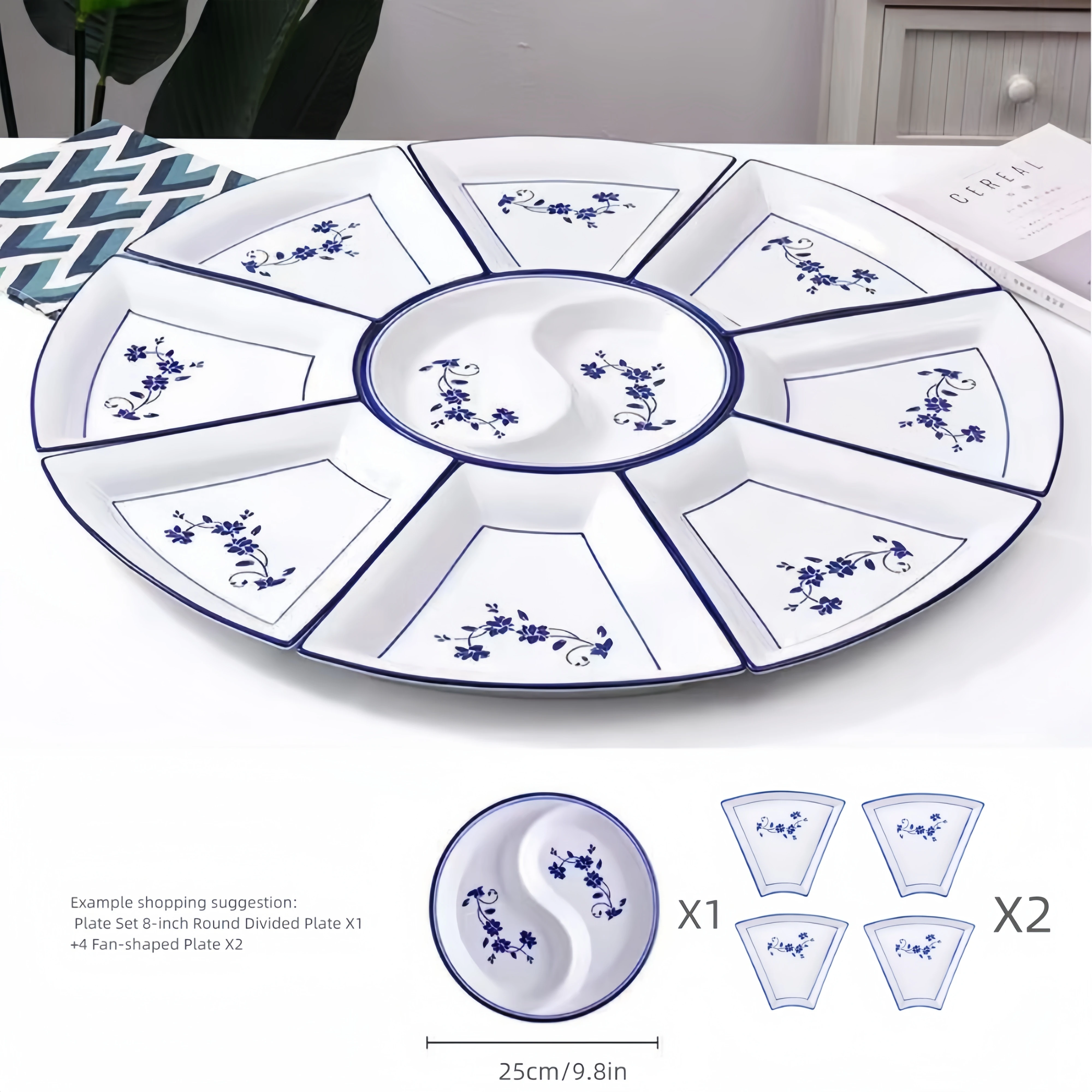 Blue and white porcelain tableware set, family gathering dining table, hot pot reunion serving tableware, serving plates