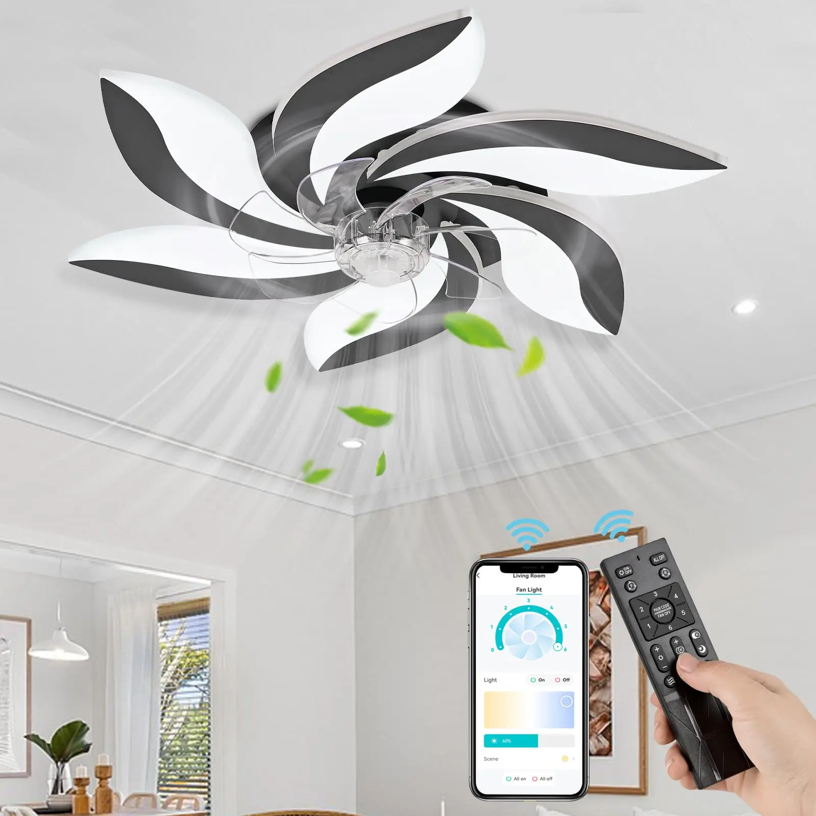 

Ceilifan Light with Remote Control Modern Adjustable Wind Speedshaped Ceililight for Liviroom Bedroom