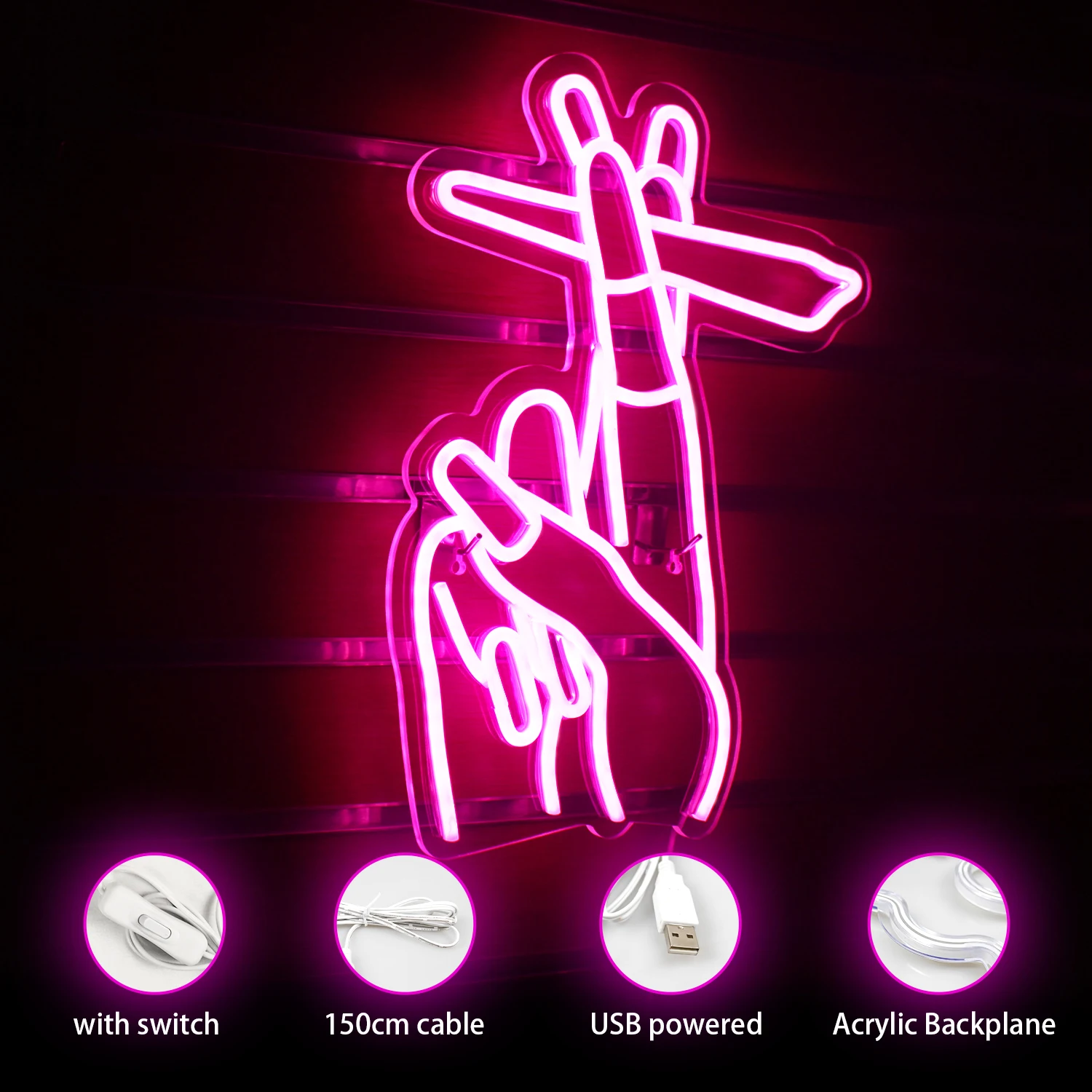 Gesto Neon Light Sign LED personalizzato a forma di mano Neon per bambini camera da letto ricreazione sala giochi decorazioni per feste luci notturne al Neon USB