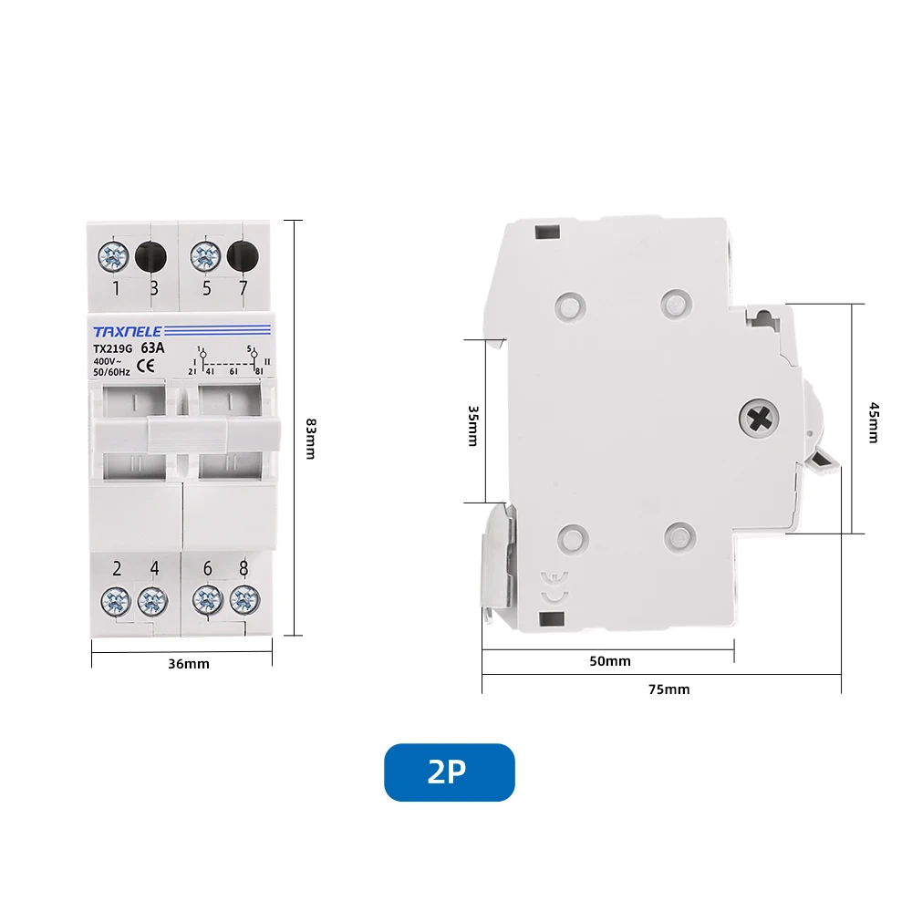 2P 40A 63A MTS ثنائي الطاقة دليل نقل عزل التبديل التعشيق قطاع دارة 230 فولت 400 فولت وحدات التحول التبديل #6