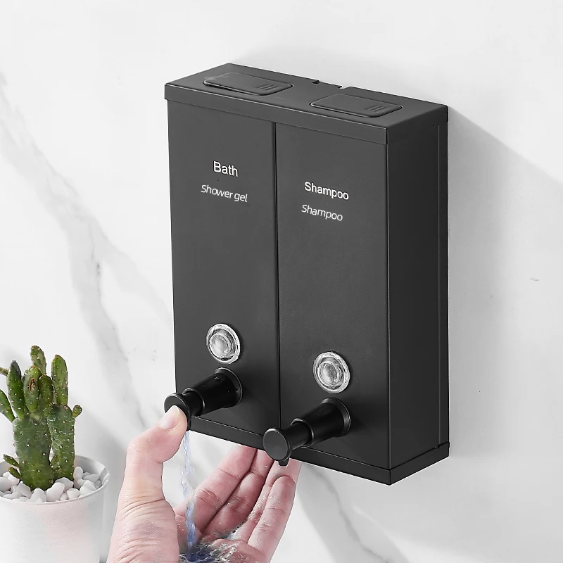 1500ml Bathroom Kitchen Hotel Black Wall Mount Hanging Stainless Steel Hand Shower Gel Shampoo Conditioner Liquid Soap Dispenser