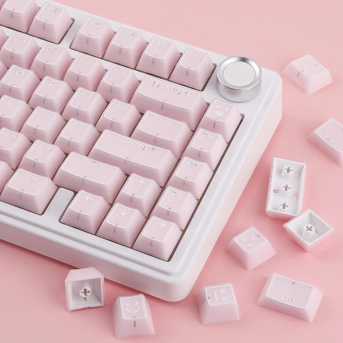 

142 Keys Pink Jade Translucent Keycaps Double Shot Semi Transparent PBT Keycaps Cherry Profile for MX Switches Gaming Keyboard