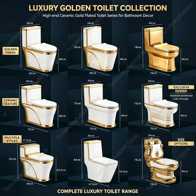 Export Golden Electroplated Ceramic Toilet Super‑swirl Flush Luxury Water‑Saving Anti‑Odor Bathroom Commode