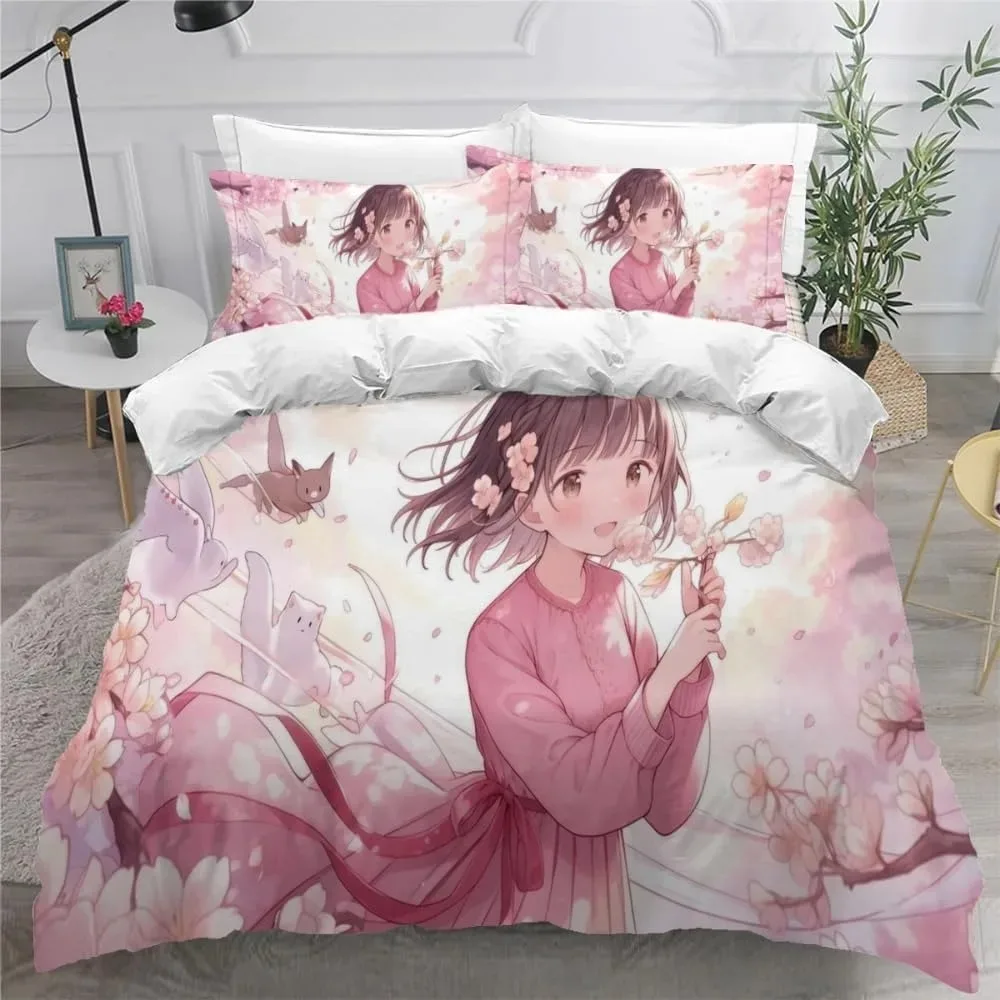 Anime girl bedding set, Japanese manga duvet cover, ultra-fine fiber duvet cover, adult and children's duvet cover pillowcase