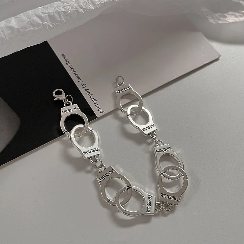 Creative Freedom Handcuffs Bracelet for Women Unisex Alloy Hand Chain Couples Charm Bangle Jewelry Accessories Party Gift