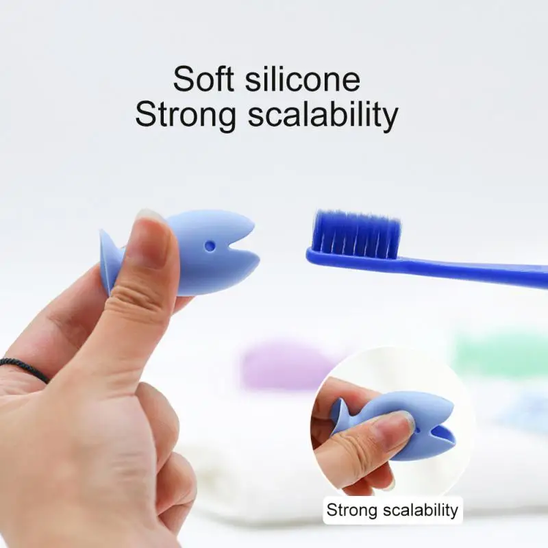 Cute Standing Tooth Brush Cover Cap Stand, Portable Travel Toothbrush Head Cover Cute Fish Shape Silicone Suction Cup Toothbrush