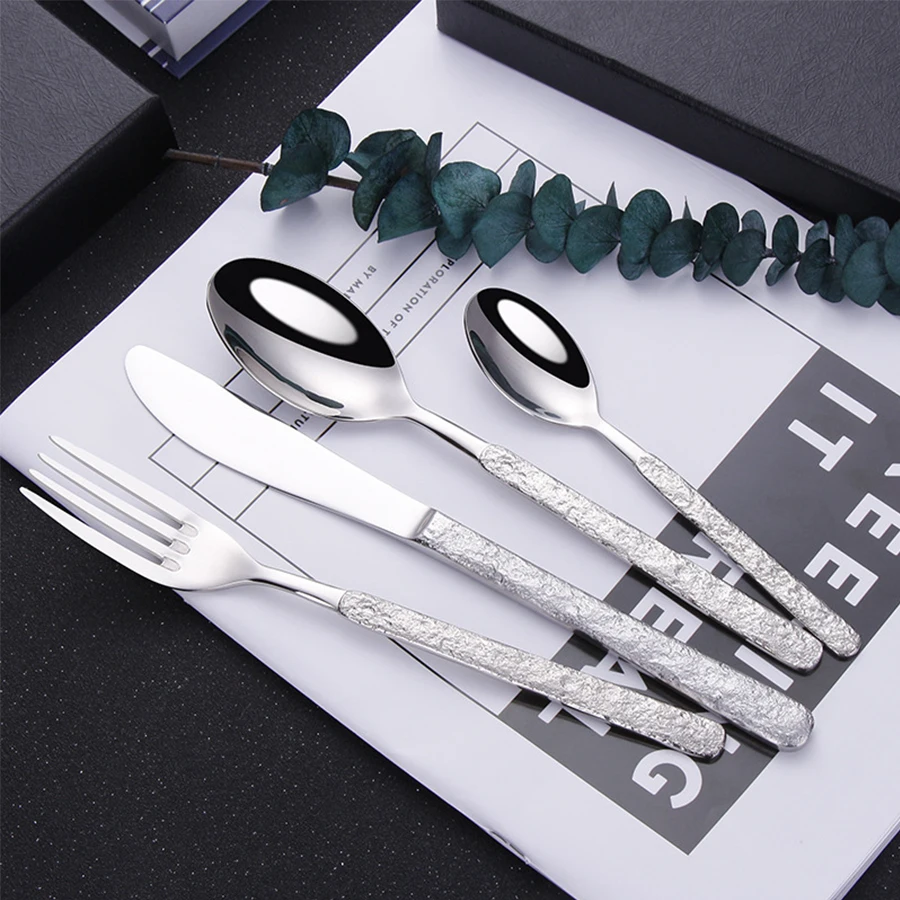 

Stainless Steel Cutlery Set Steak Knife Fork and Coffee Spoon Stone Textured Handle High-end Suitable for Restaurants and Hotels