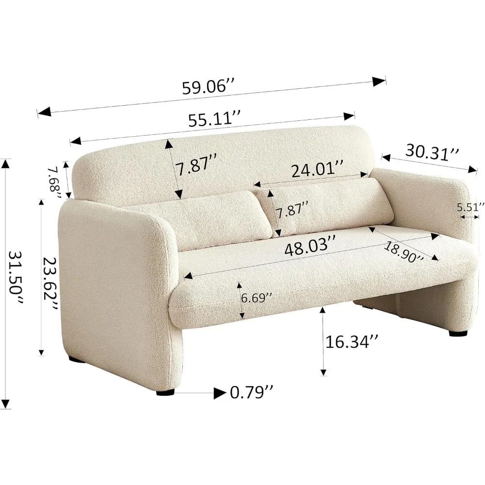 59.06''Loveseat Sofa2 Seater Sherpa Lamb Fabric Love Seat CouchComfy Upholstered Loveseat Couches with2 Waist Pillow for Office,