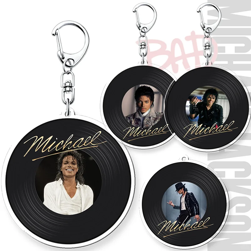 6cm King of Pop Michael Jackson Record Acrylic Chain Key Music Idol MJ Charm Blank Pendant KeyChain Accessories Acrylic Key Disc