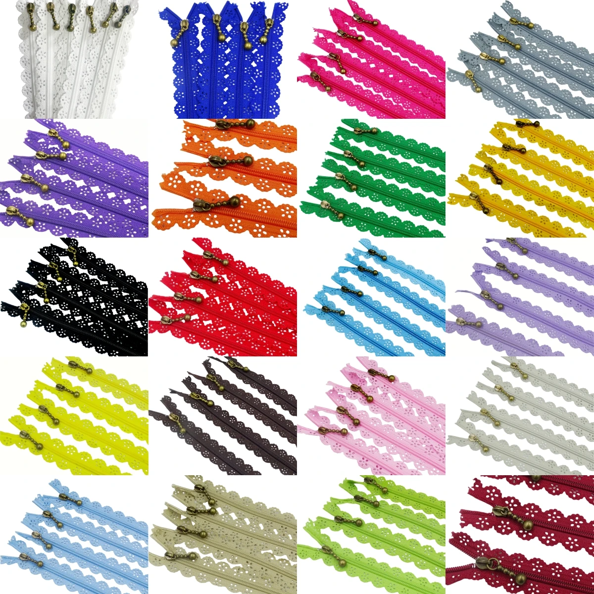 10pcs mix Quality Novelty Full Length 30cm 12 inch DIY Nylon Coil Flower Zipper Lace Zippers for DIY Sewing Tailor Craft Bed Bag