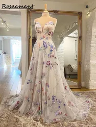 2023 Print Flower A-Line Lace Applique Wedding Dress For Women Sleevless Sweetheart  Bridal Gown Vestido De Novia Custom Made