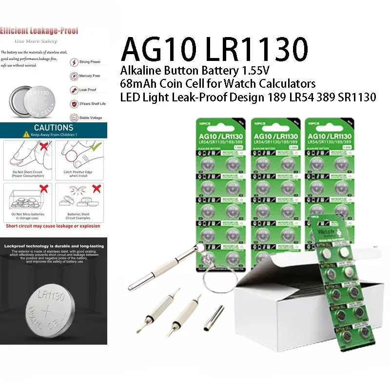 

AG10 LR1130 189 389 LR54 RW89 L1131 Button Battery Watch Toy Remote Control SR1130SW AG10 Core Coin Alkaline Battery