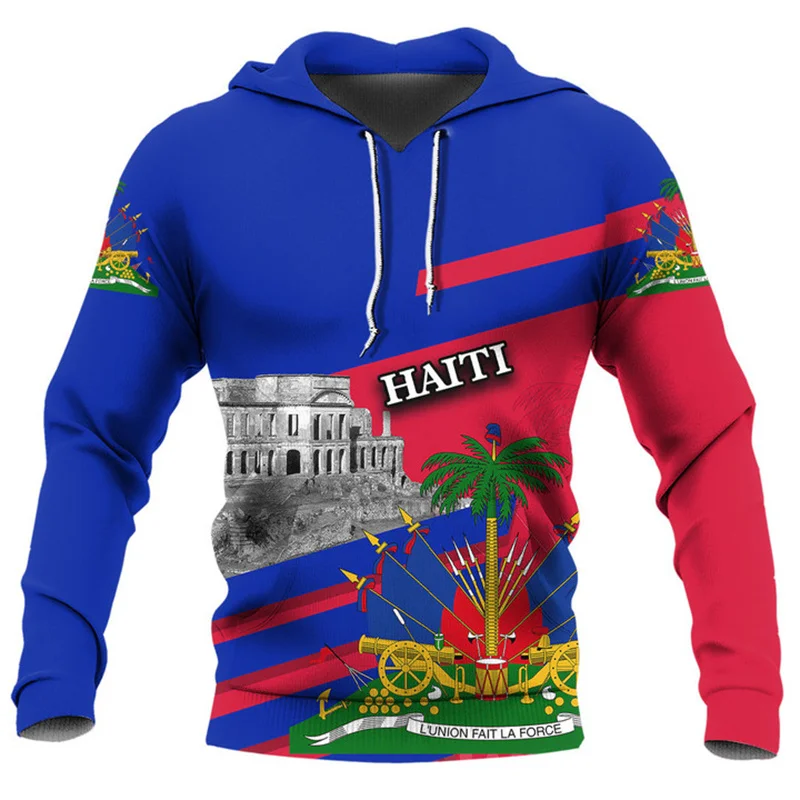 Autumu New 3D Printed HAITI National Flag Emblem New In Hoodies & Sweatshirts Haiti Coat Of Arms Graphic Hooded Hoody Hoodie Top