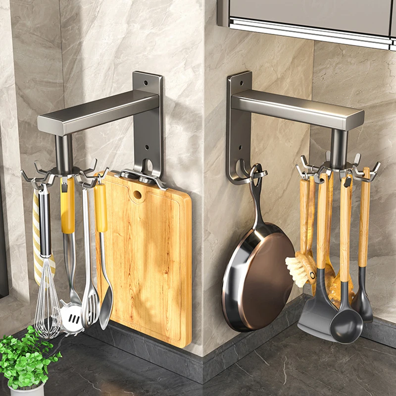 

Wall Mounted Kitchen Storage Rack No-Punch Spatula Spoon Hanging Swivel Hook Organizer for Utensils And Kitchenware