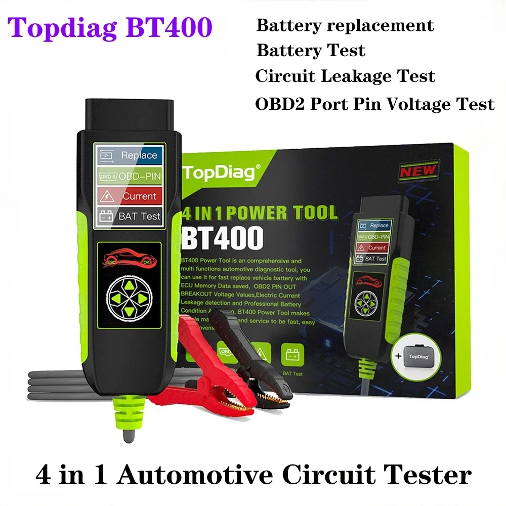 Topdiag BT400 Car Battery Tester Automotive OBD Scan 12V/24V 20-2000 CCA Battery Analyzer Load Test Auto Cranking Charging Tools