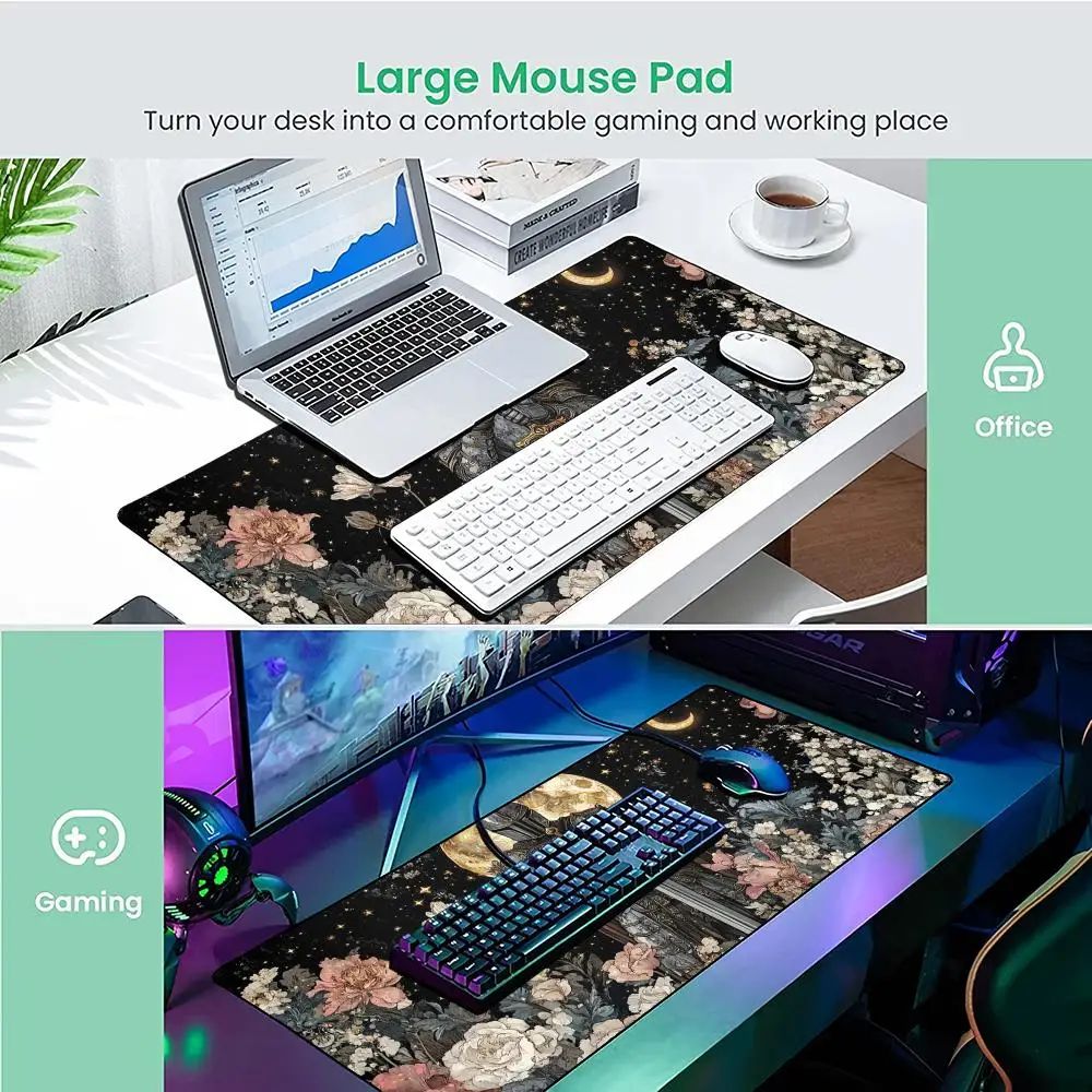 Wunderschönes Ritter- und romantisches Blumen-Mauspad, Schreibtischunterlage mit genähtem Rand, rutschfest, langlebiges Bürozubehör, Mauspad