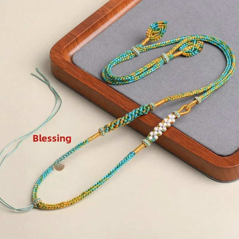 8 Strand Woven Hetian Jade Pendant Necklace Rope Adjustable Buddha Head Sweater Chain Cord