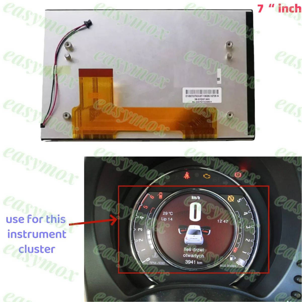 

7" LCD Display For 2015-2021 Fiat 500 Abarth 500 595 695 Instrument Cluster Screen Repairment 7357735260