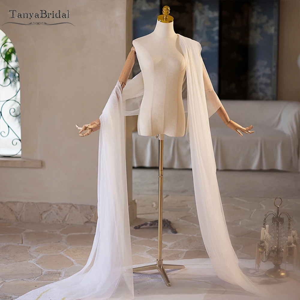 

Sheer Soft Tulle Wedding Long Cape ,Simple Elegant Bridal Bolero Chic DJ386