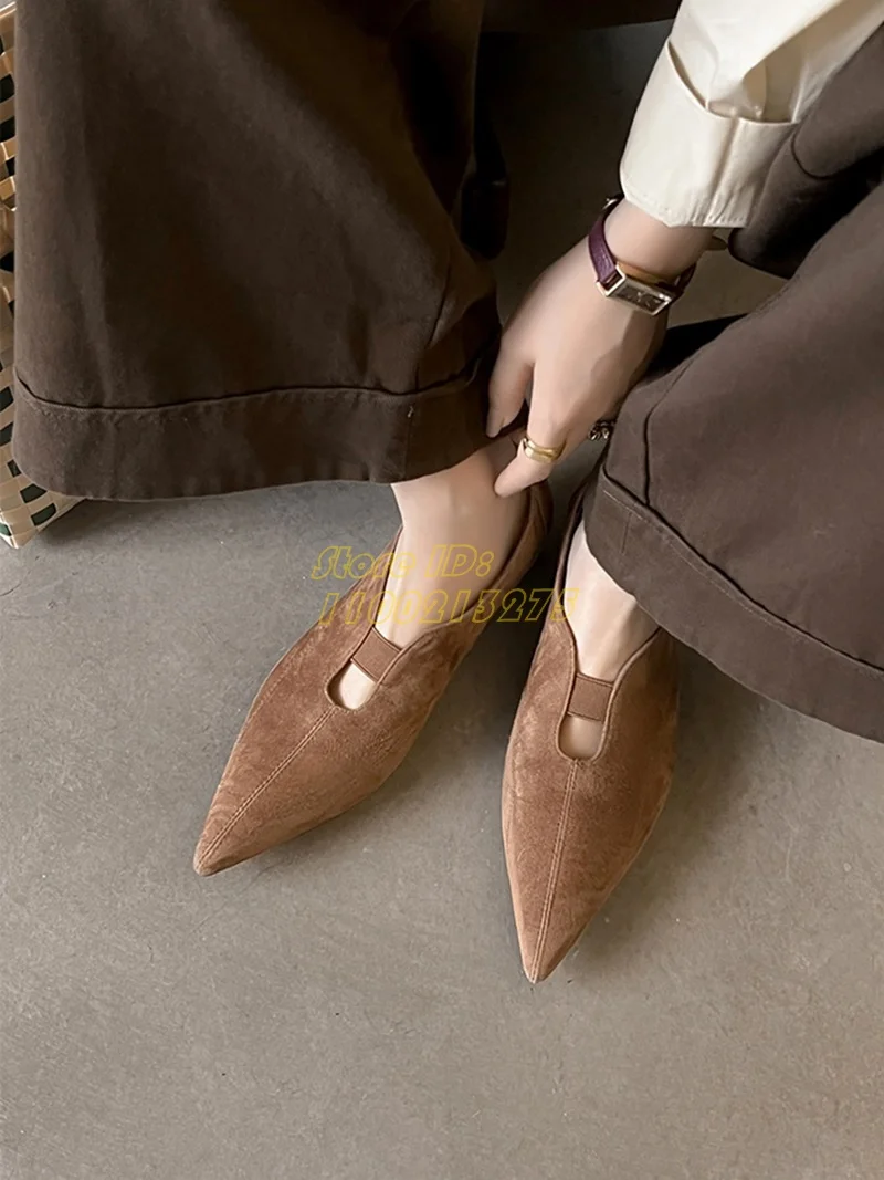 Zapatos de tacón con punta puntiaguda de gamuza púrpura, planos con sin cordones, imagen Real sólida, hechos a mano, zapatos de Otoño Invierno y Primavera para mujer, novedades de 2025