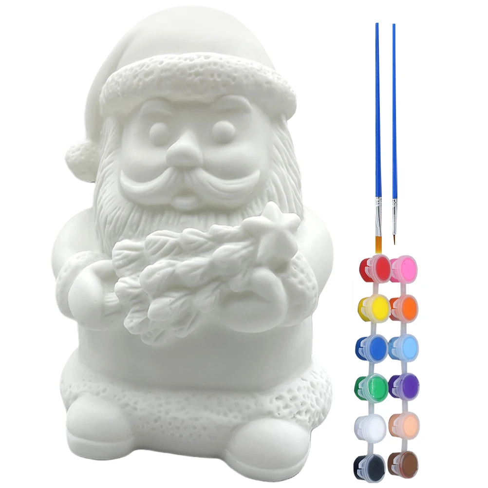 

DIY Blank Santa Clause Statue 18CM Unpainted Vinyl Figurine 12 Color Pigment Pens Craft Christmas nament Gift Kids