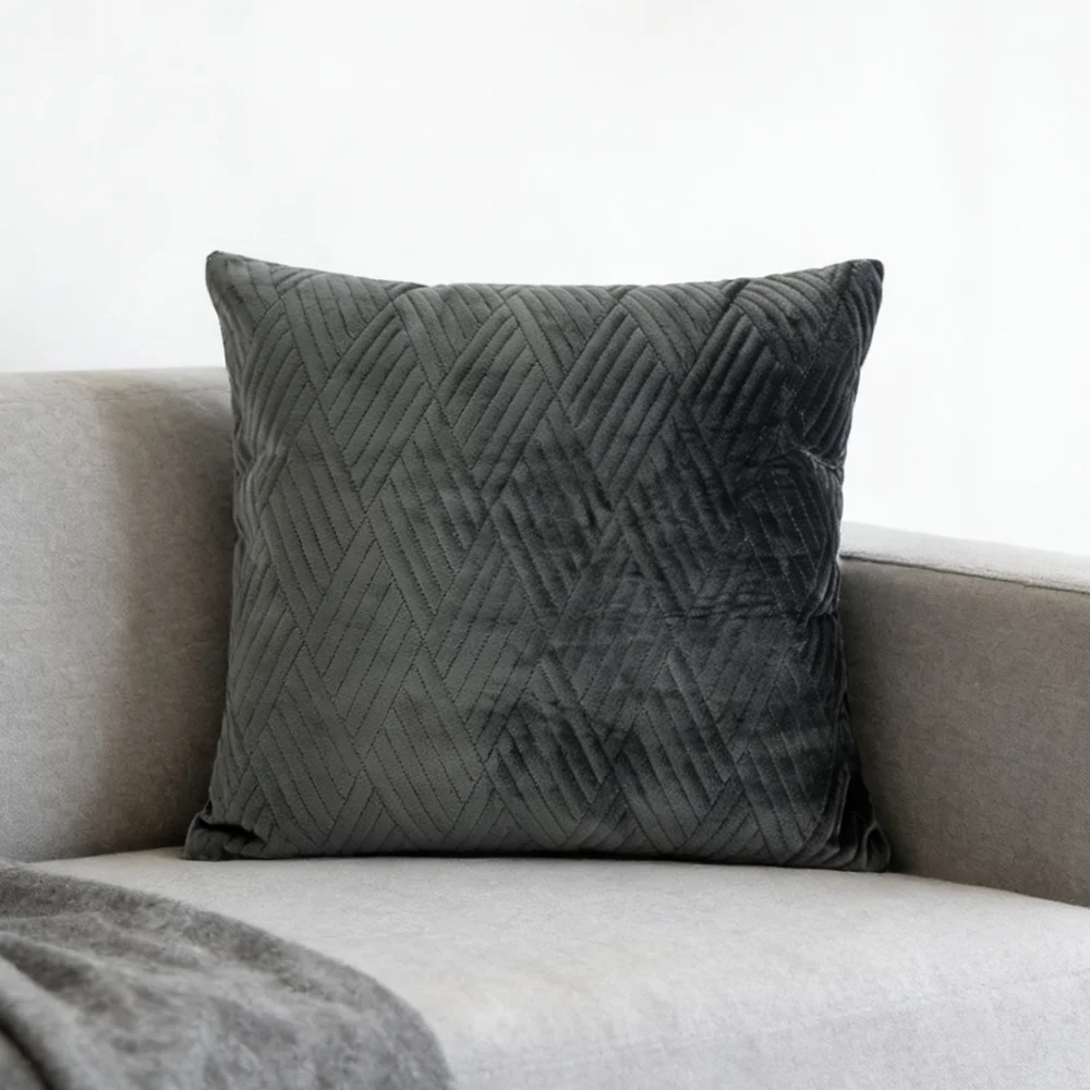 Modern Gray Embossed Velvet Geometric Square Pillow Case Home Sofa Chair Bedding Cushion Cover 1 Piece Pack
