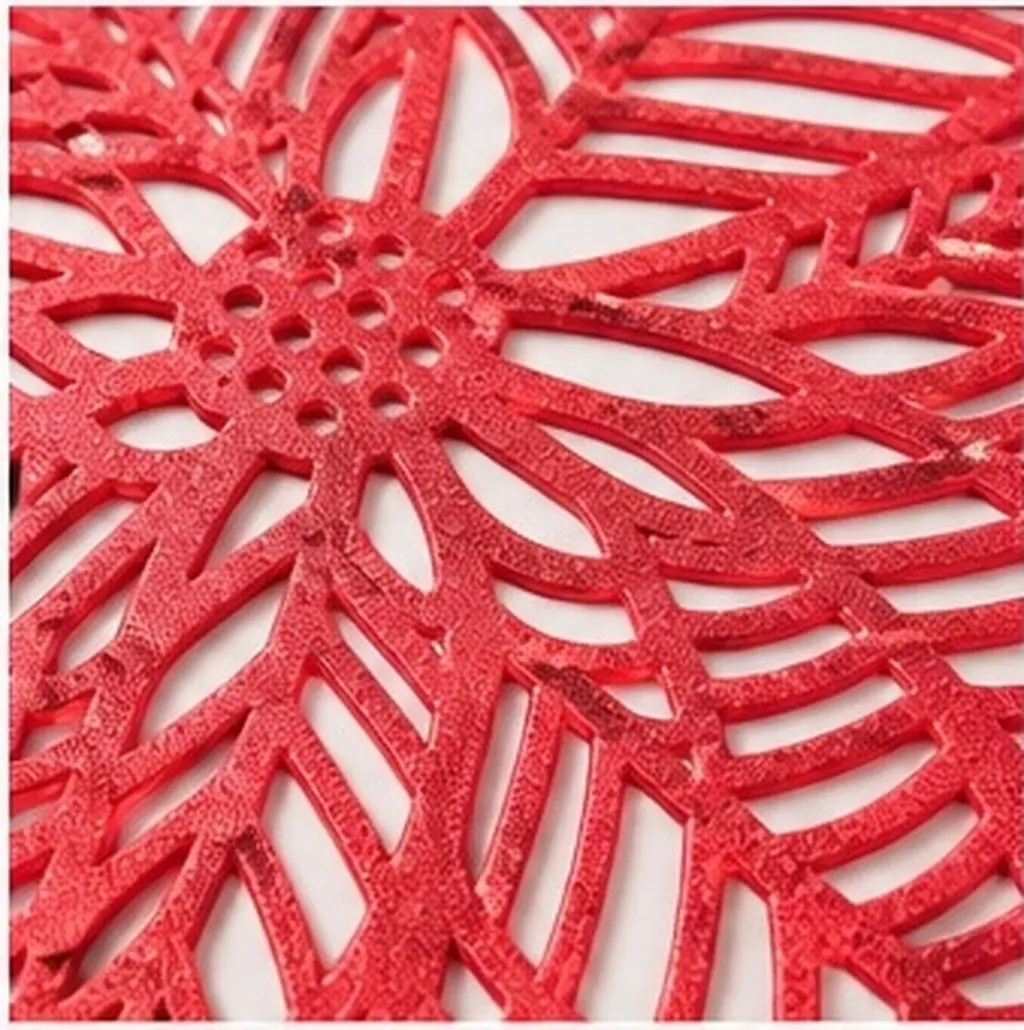 Christmas PVC Placemats 2 Piece Red Hollow Heat Resistant Table Mats for Dining Holiday Decor