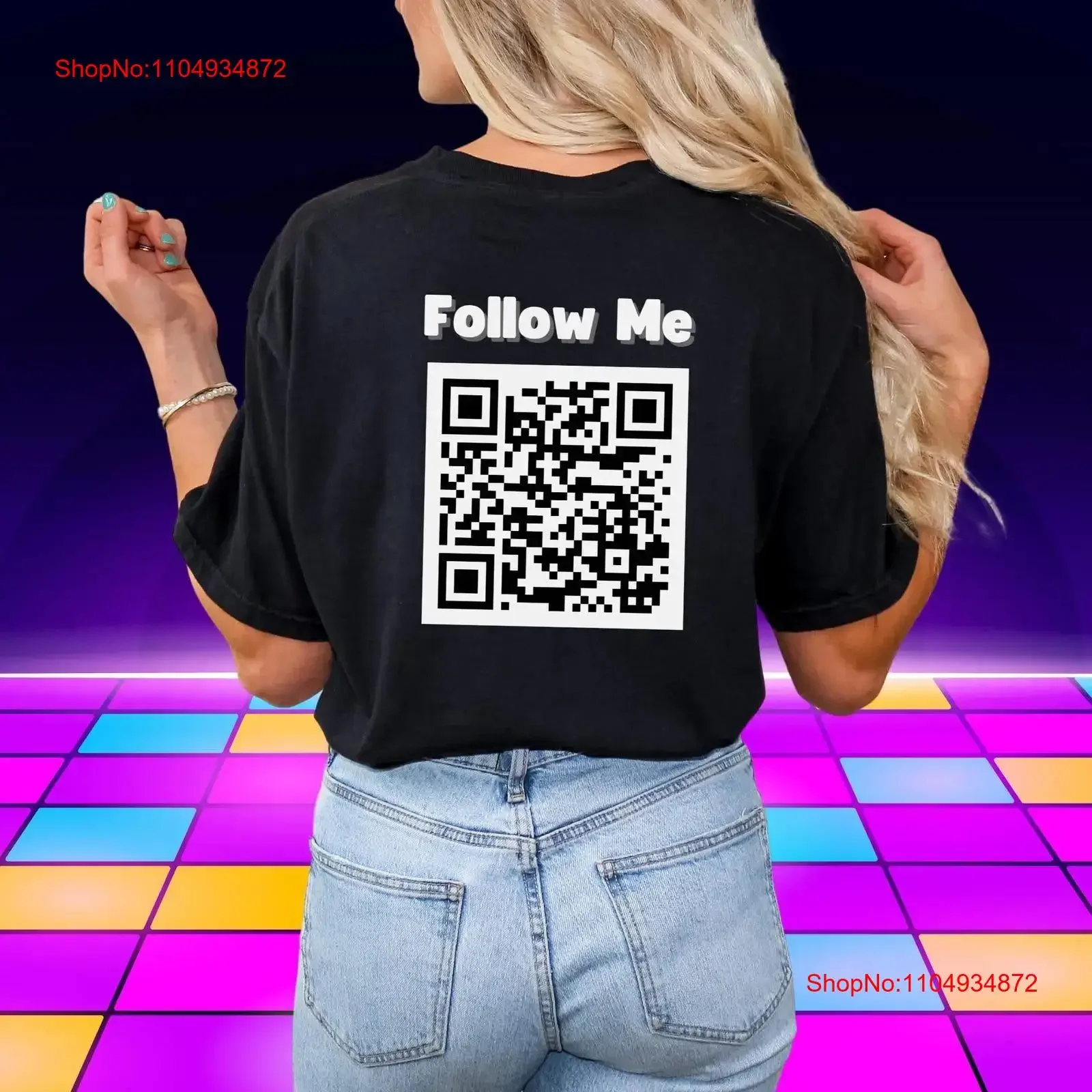 Customizable QR code T Shirt Social Media link website vintage Washed designer clothes Versatile Slightly fashion Soft