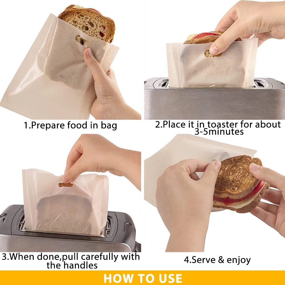 4/10PCS Toaster Bags, Reusable Non-Stick Washable and Heat Resistant, for Grilled Cheese Sandwiches in Toaster, Microwave Oven