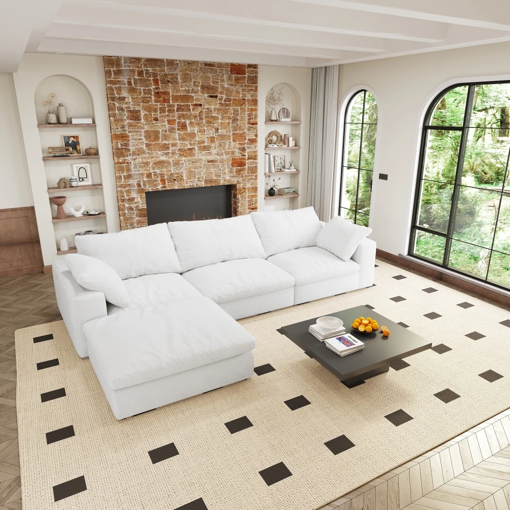 

Cloud modular sofa with storage Ottoman 120-inch comfortable L-shaped sofa 3seater +1 Ottoman