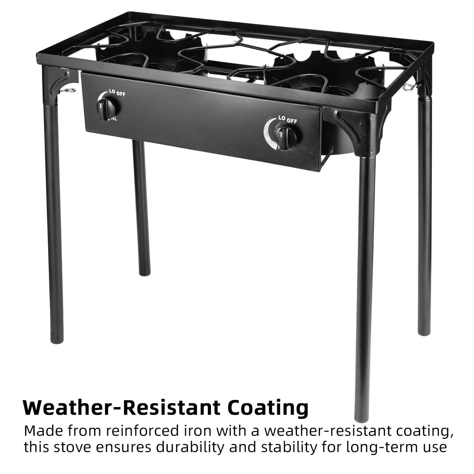 Outdoor 2 Burner Propane Stove with High-Pressure 20PSI Regulator Energy-Saving Gas Grill ABS Switch Detachable Stand for BBQ