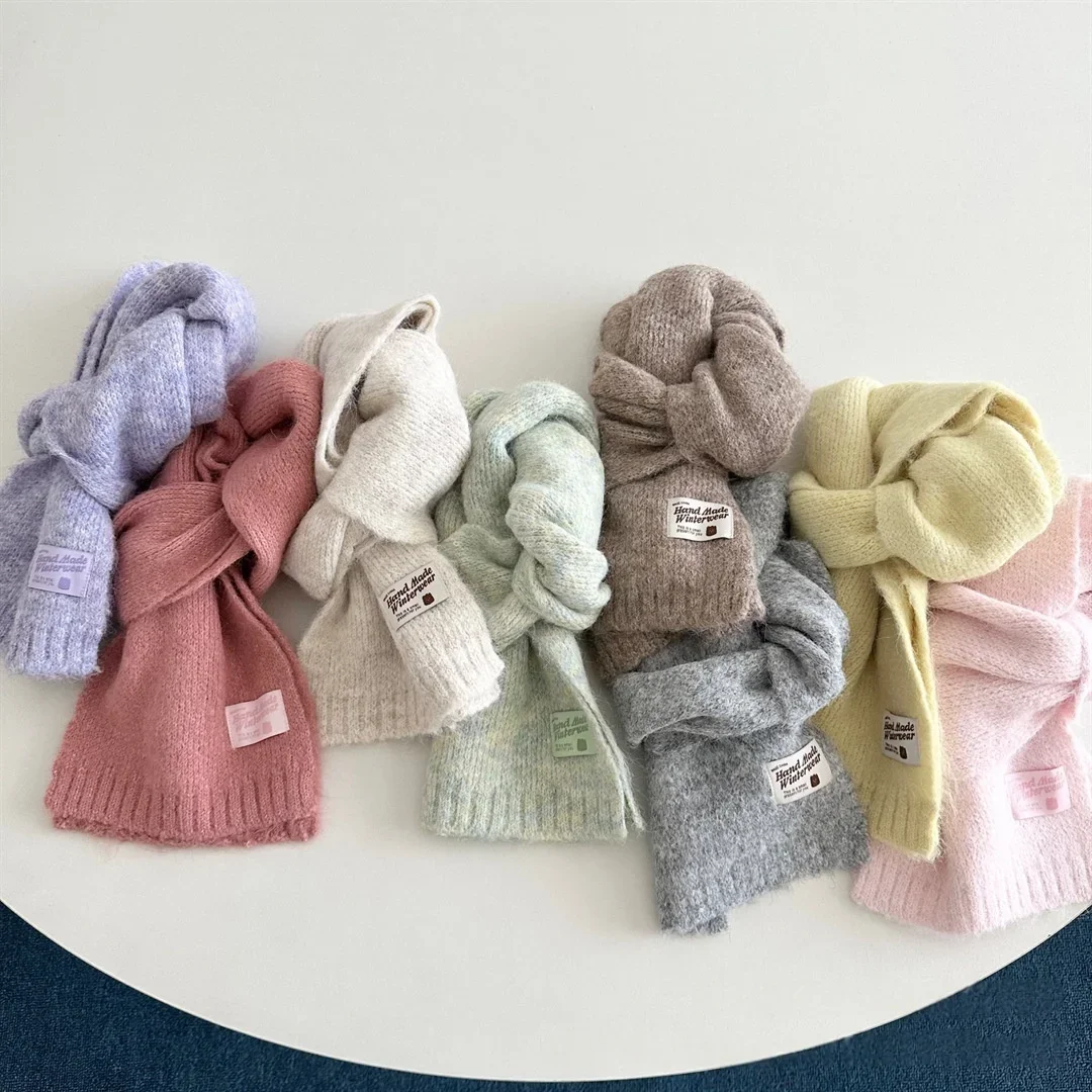Winter Knitted Kids Scarf Warm Scarf for Boys Girls Soft Yarn Windproof Scarf Children Fashion Pastel Scarves