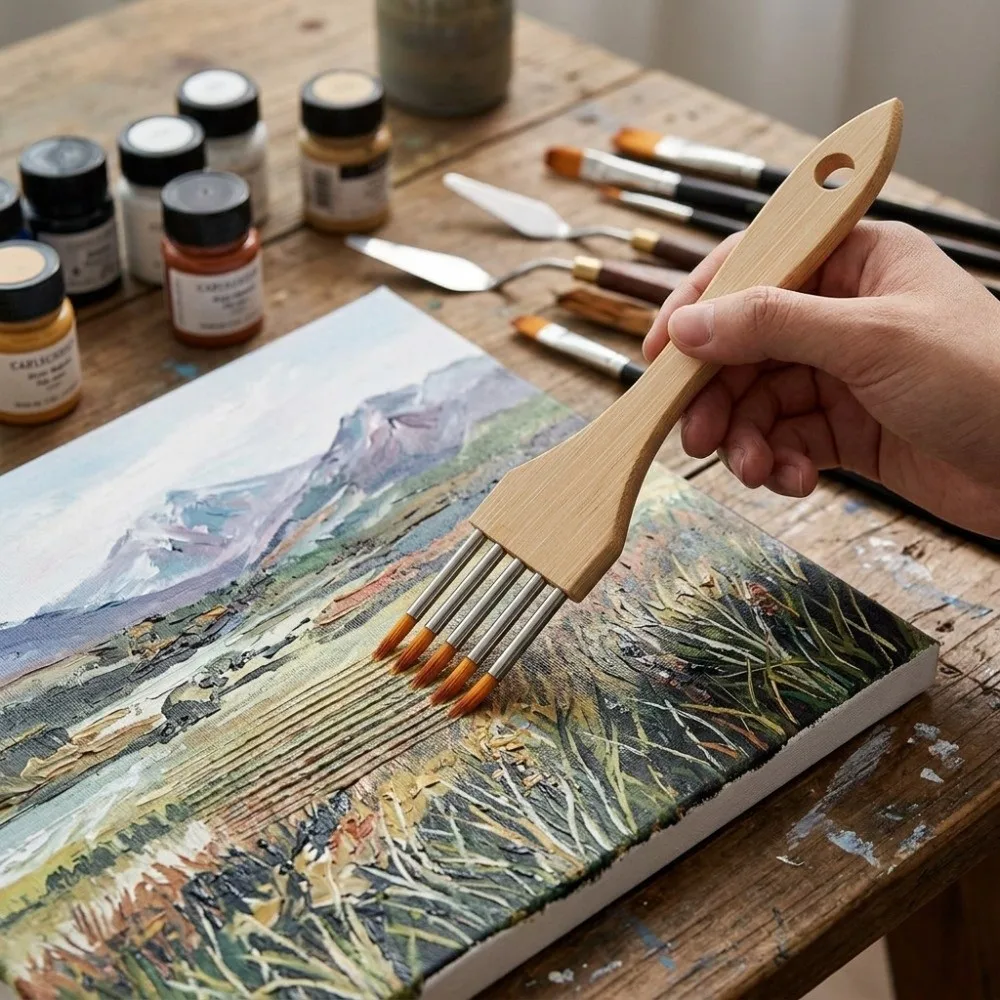 Fine Detail Comb Texture Paint Brush Evenly Hold Paint Smooth Strokes Fine Detail Painting Brush Unique Grain And Line Effects